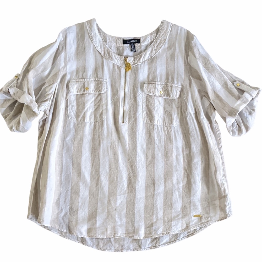 Ellen Tracy linen shirt cream and white size 3X